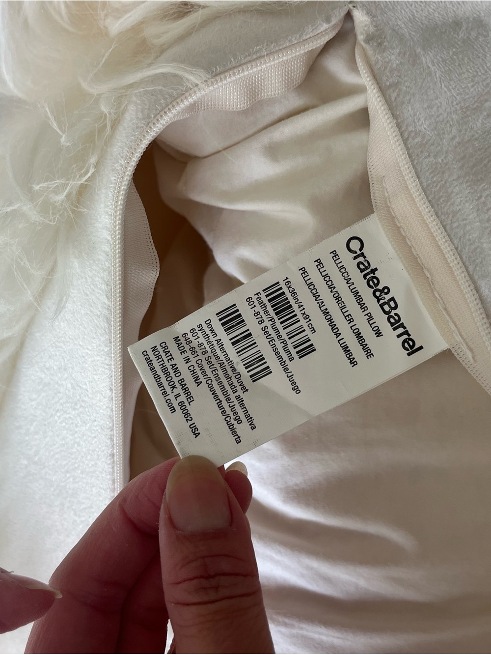 Crate&Barrel Cream Mongolian sheepskin Long-Pile Lumbar Pillow - Picture 3 of 4